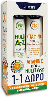 Quest Multi A-Z & Vitamin C 1000mg Vitamin for Energy & Immune System Boost 1000mg Orange 40 eff. tabs