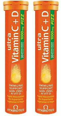 Vitabiotics Ultra Vitamin C+D Multivitamin for Immune System Boost Orange 2 x 20 effervescent tablets