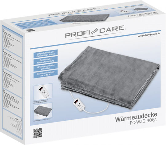 ProfiCare PC-WZD 3061 Pătură electrică semidublă Lavabilă cu temporizator Gri 180W 130cmx180cm