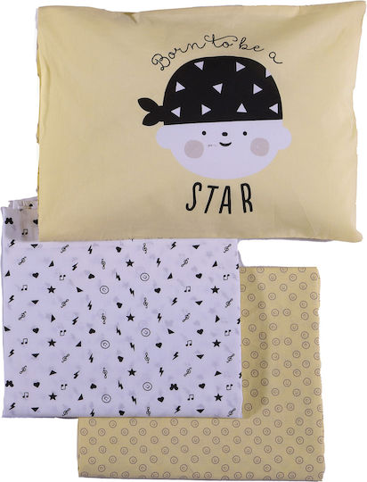 Nef-Nef Homeware Baby Sheets Set Rock Star Yellow 120x170cm