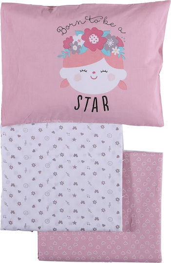 Nef-Nef Homeware Girl Baby Sheets Set Crib Cotton Pink 120x170cm 3pcs