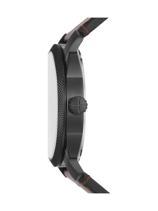 Fossil Machine Herrenuhr 42mm Batterie mit Braun Lederarmband