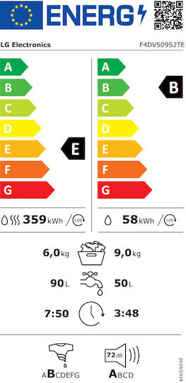 LG F4DV509S2TE Πλυντήριο-Στεγνωτήριο Ρούχων 9kg/6kg Ατμού 1400 Στροφές με Wi-Fi