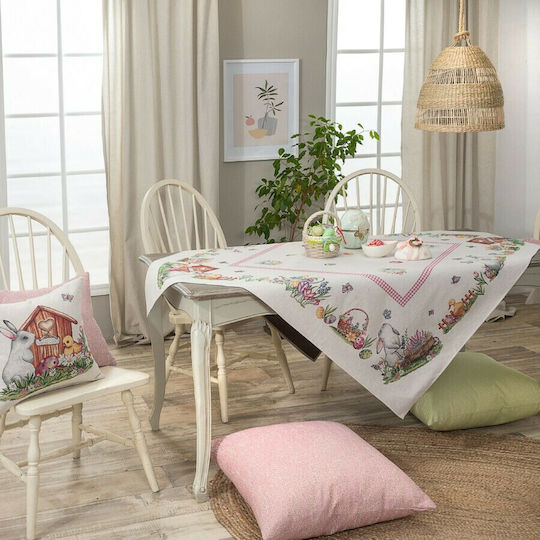 Teoran Lapin Easter Fabric Tablecloth Beige 140x140cm