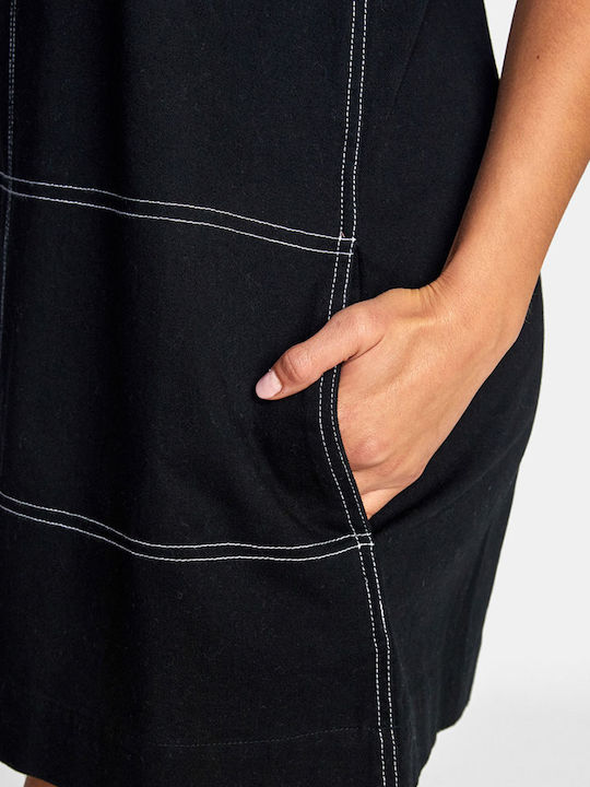 Sommer Mini Denim Damenkleid Schwarz