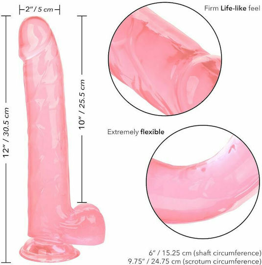 Calexotics Size Queen Dildo Glass Dildo with Balls and Suction Cup Pink 25cm