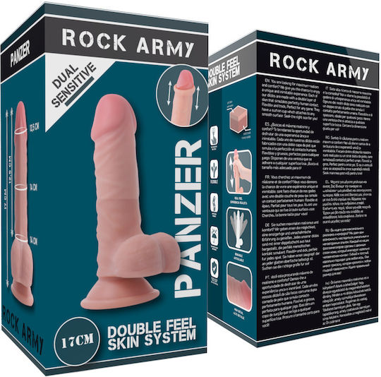 Rock Army Glass Dildo with Balls and Suction Cup Flesh 17cm