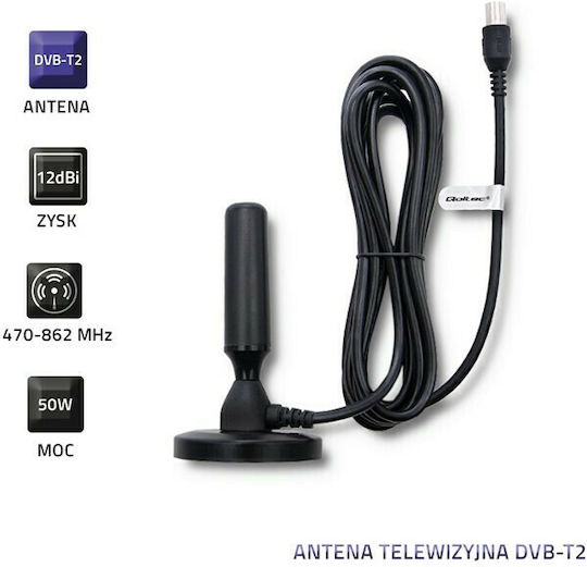 Qoltec 57016 DVB-T2 57016 Indoor TV Antenna (Does not Require Power Supply) Black