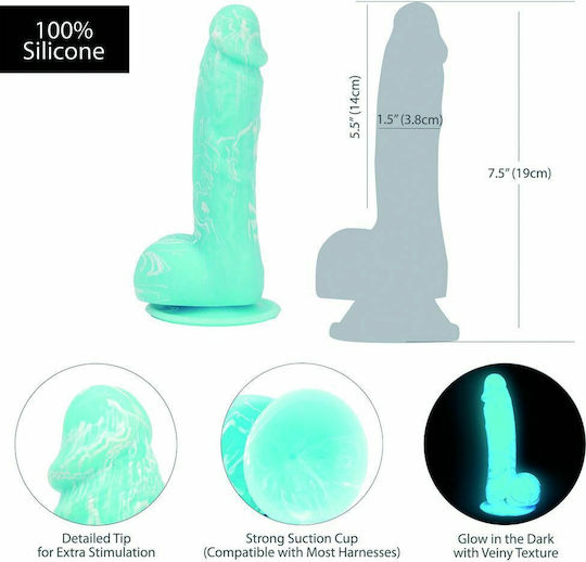 Addiction Luke Glow In The Dark Dildo Dildo realist cu Testicule și Ventuză Albastru 19cm