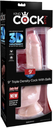 King Cock Triple Density Реалистично дилдо с Топки и Вендуза Телесен 23см