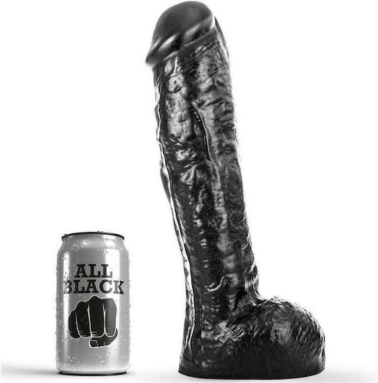 All Black Bratwurst Ρεαλιστικό Dildo με Όρχεις και Βεντούζα Μαύρο 29cm