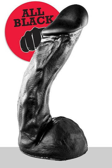 All Black Benny Glass Dildo with Balls and Suction Cup Black 28cm