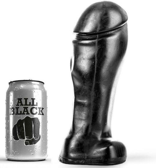 All Black Bed snake Glass Dildo with Balls and Suction Cup Black 22cm
