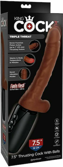 King Cock Triple Threat Realistic Vibrator Thrusting Cock with Balls 19cm Brown