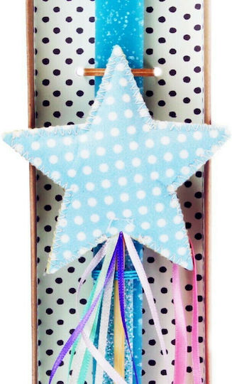 Easter Candle Square with Box Magic Wand Sky Blue Polka Dot Blue