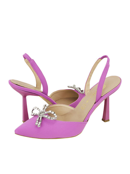 Leather Pointed Heels with Purple Stiletto Heel