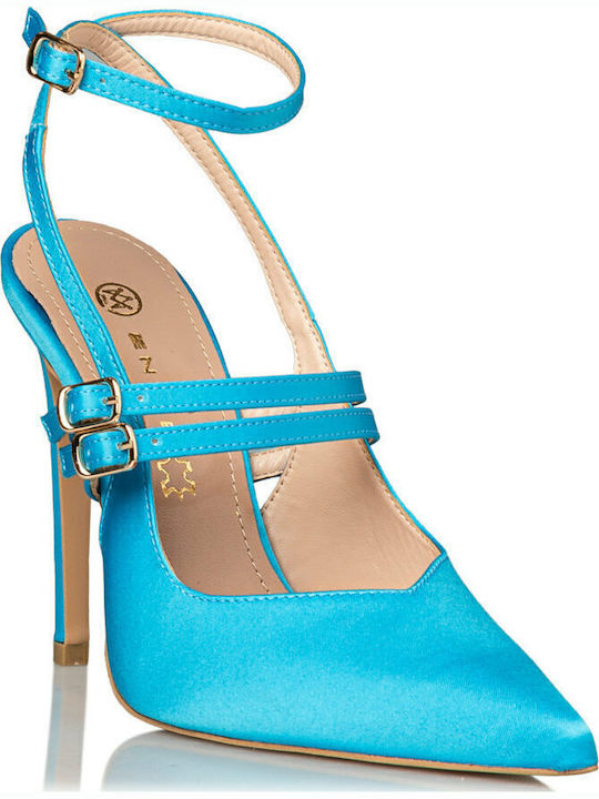 Pumps mit Stiletto-Absatz & Riemchen Blau