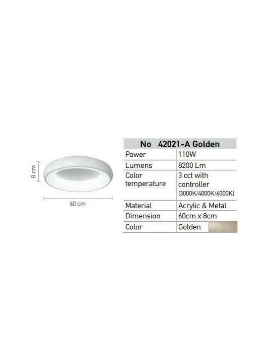 Inlight Deckenleuchte 60cm Gold mit Integrierter LED und Fernbedienung