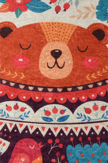 Beverly Hills Polo Club Sweet Bear Kids Rug Multicolor Round with Diameter 140cm