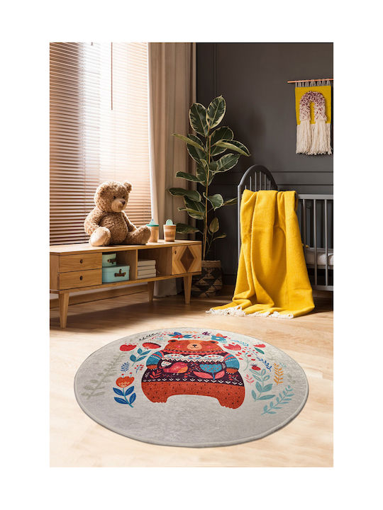 Beverly Hills Polo Club Sweet Bear Kids Rug Multicolor Round with Diameter 140cm