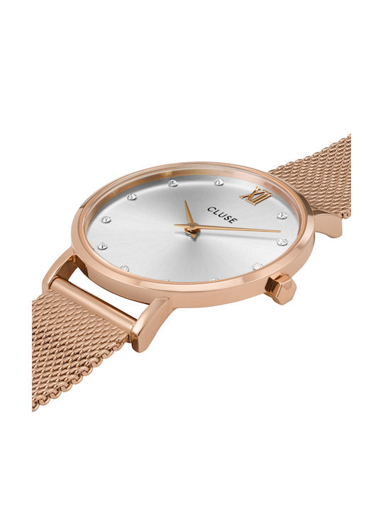 Cluse Minuit Watch with Pink Gold Metal Bracelet