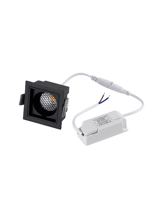 GloboStar Pluto S Square Metallic Recessed Spot with Integrated LED and Natural White Light Black 6.4x6.4cm. 1pcs