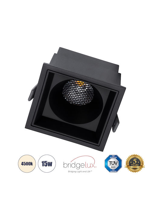 GloboStar Pluto B Pătrat Metalic Spot Încorporat cu LED Integrat și Lumină Alb Natural Negru 10.4x10.4cm. 1buc