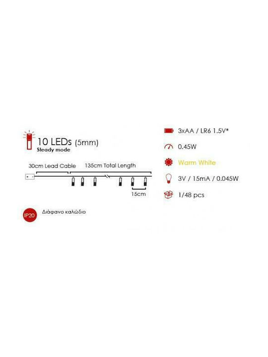 20 Becuri de Crăciun LED 1.65Pentruunsitedecomerțelectronicîncategoria"LuminideCrăciun",specificațiileunitățiisunturmătoarele: Alb cald Baterie în Șir de caractere cu Cablu transparent Bile de hârtie Aca