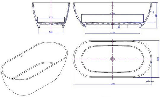 Acrilan Evelyn Свободно поставяне на ваната Акрил 165x80см