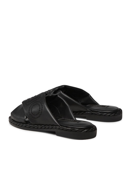 Pepita Leather Women's Flat Sandals in Black Color