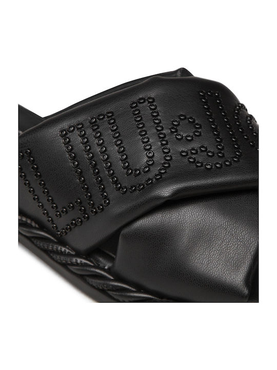 Pepita Leather Women's Flat Sandals in Black Color