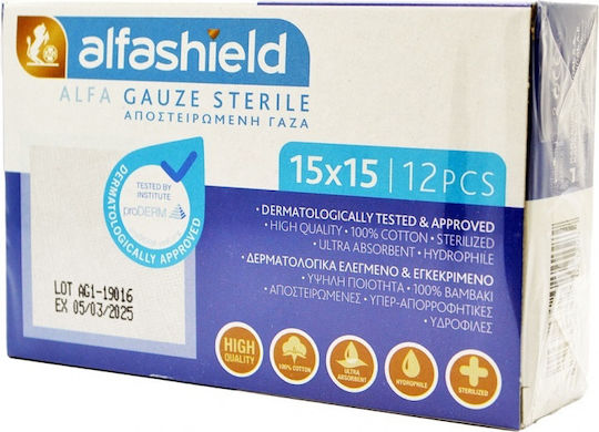 Alfashield AlfaGauze Sterile Medical Gauze 15x15cm 12 Pieces