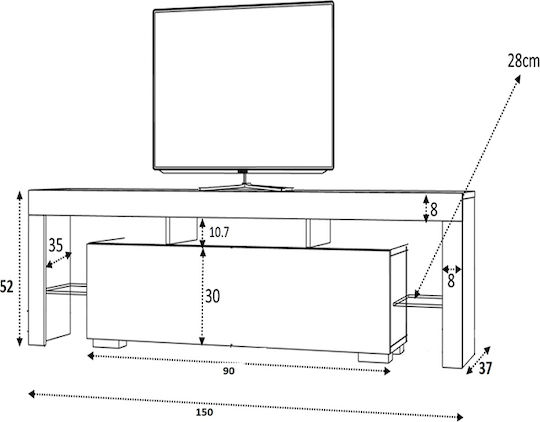 Έπιπλο Τηλεόρασης Stilo με Φωτισμό LED Λευκό Μ150xΠ37xΥ52cm
