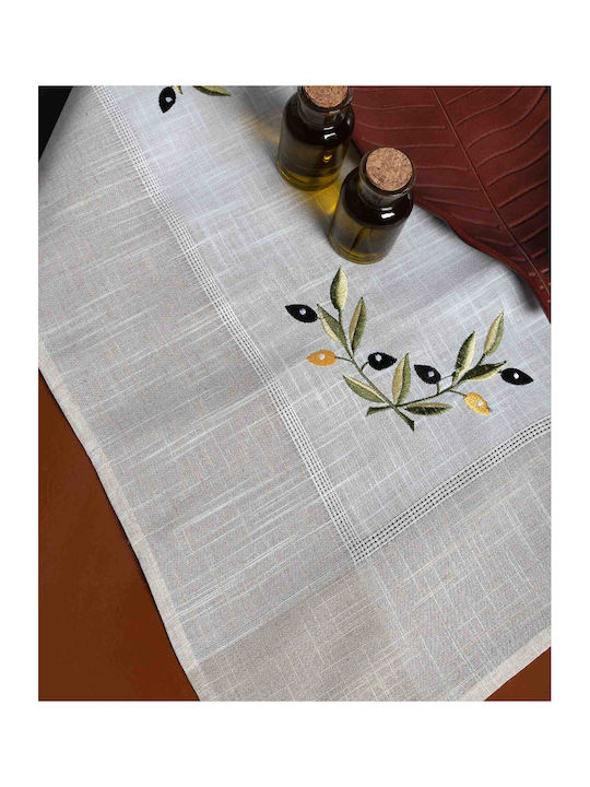 Silk Fashion Tablecloth with Embroidery Bg23a Oval Ivory with Yellow Olive 135x175cm