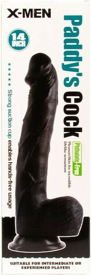 X-Men Paddy's Cock Glass Dildo with Balls and Suction Cup Black 36cm