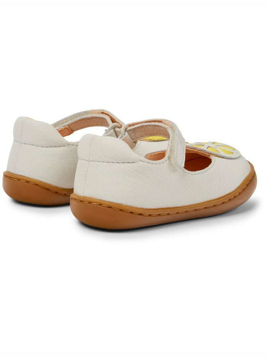 Kids Leather Ballerinas with Hoop & Loop Closure White