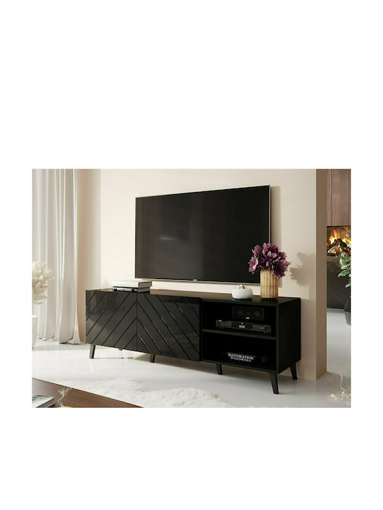 TV Stand Wooden Abeto Black Velvet-Black Metal L150xW42xH52cm