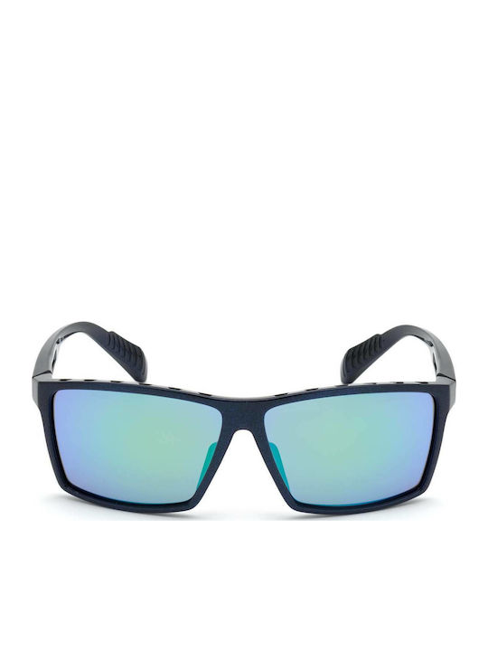 adidas Men's Sunglasses with Navy Blue Plastic Frame and Blue Mirror Lens SP0010 91Q