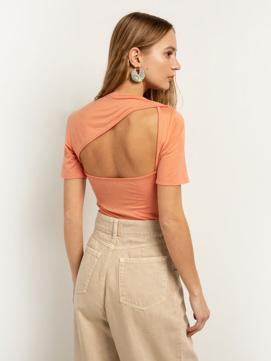 Toi&Moi Women's Summer Blouse Short Sleeve Pumpkin