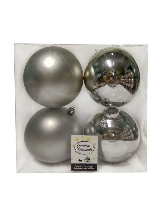 Hanging Ball Ornament Plastic Silver Set 4pcs