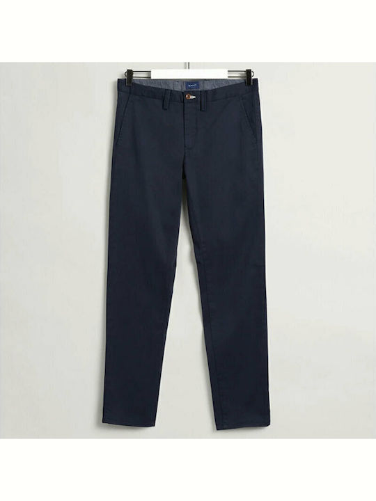 Hallden Trousers Chino Elastic in Slim Fit Navy Blue