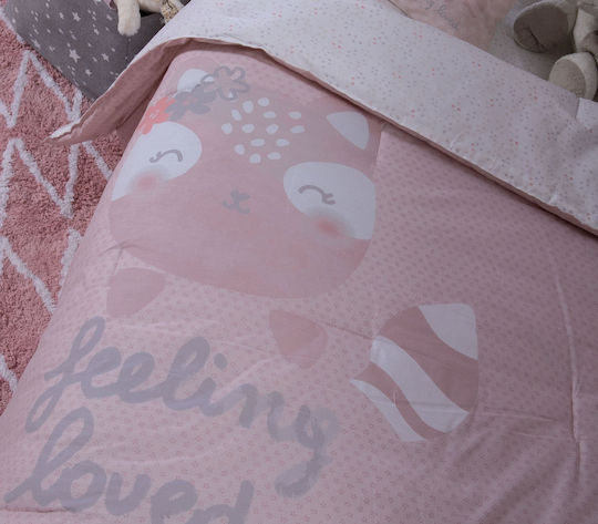 Nef-Nef Homeware Lovely Fox Бебешка кувертюра Двулицево Памук Розов 110x140см