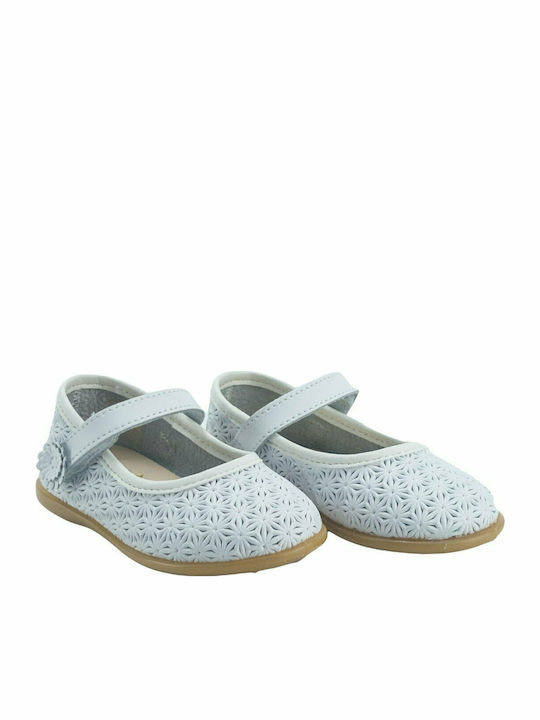 Kids Leather Ballerinas with Hoop & Loop Closure White
