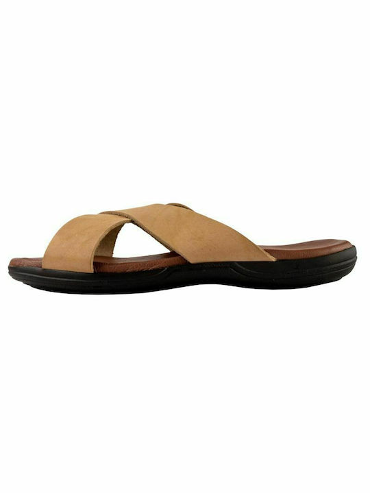 KOUROS LEATHER MEN'S SANDALS-6-16-CAMEL NUBUCK