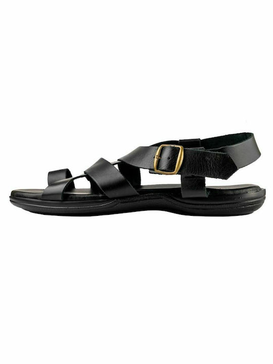 KOUROS LEATHER MEN'S SANDALS-8-15-BLACK