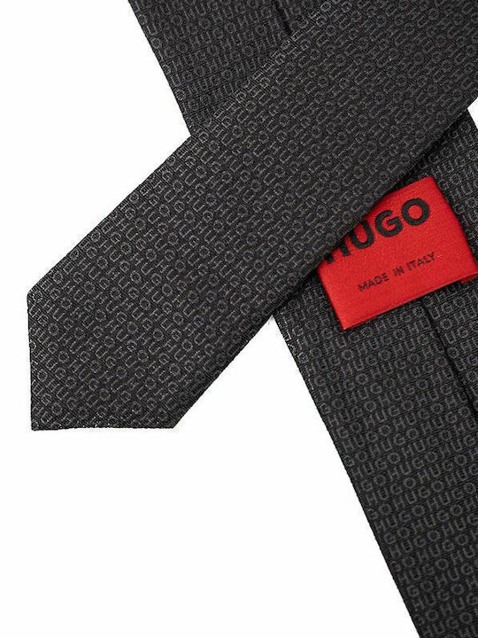 Hugo Ανδρική Γραβάτα Μεταξωτή με Σχέδια σε Μαύρο Χρώμα