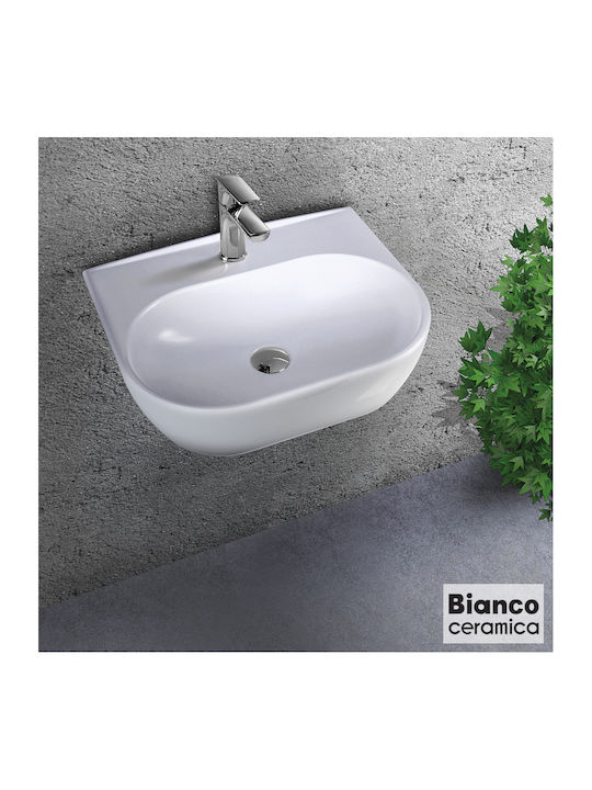 Bianco Ceramica Studio Επιτοίχιος Κρεμαστός Νιπτήρας Πορσελάνης 50x42cm Λευκός