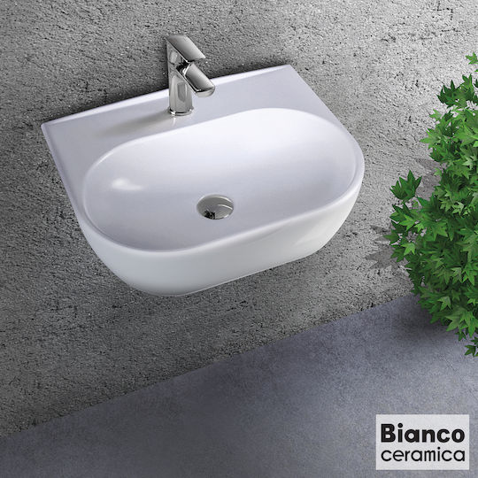 Bianco Ceramica Studio Επιτοίχιος Κρεμαστός Νιπτήρας Πορσελάνης 50x42x14cm Λευκός