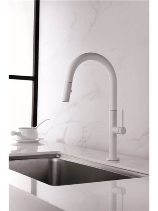 Imex Samoa Tall Kitchen Faucet Counter with Shower White Matt