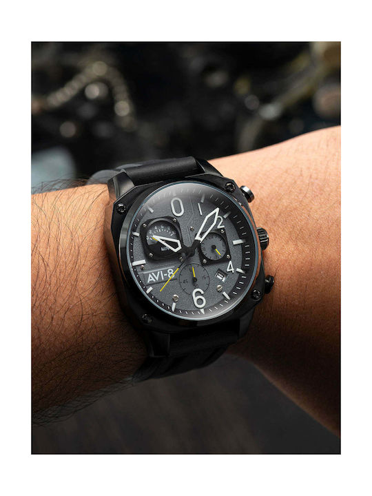 AVI-8 Hawker Hunter Watch Chronograph Battery with Black Rubber Strap